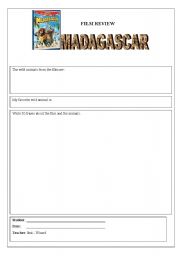 English worksheet: Madagascar 1 - film review