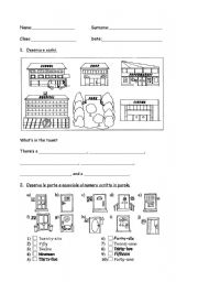 English Worksheet: buildings, numbers