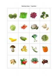 Matching Game - Vegetables - ESL worksheet by lyljane13