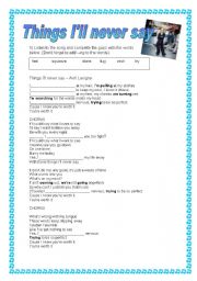 English Worksheet: Things Ill never say - Avril Lavigne - Song - Present Continuous Practice