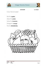 English Worksheet: fruits