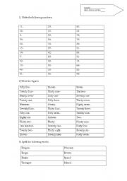 English worksheet: Numbers&spelling