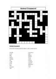 English worksheet: Animal Crossword