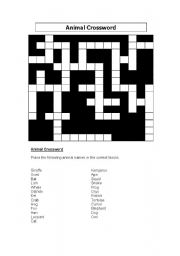 English Worksheet: Animal Crossword