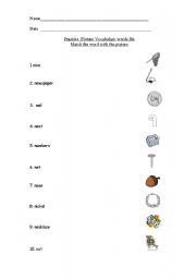 English Worksheet: Vocabulary with the initial sound Nn
