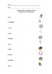 English worksheet: Vocabulary with the initial sound Nn