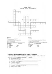 English worksheet: ACTIONS, TIMES AND NUMBERS CROSSWORD