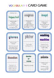 English Worksheet: Vocabulary Card Game (3 pages/24 cards) Instructions included!