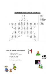 English worksheet: wordsearch of furnitures