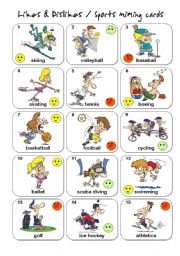 English Worksheet: Likes & Dislikes / Sports Miming cards -set 1