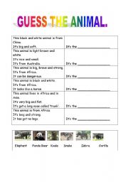 English worksheet: Guess the animal