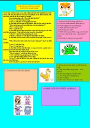 English Worksheet: THE FROG, THE CAT AND THE LIITLE RED HEN