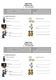 English worksheet: formative test Jobs and plurals 