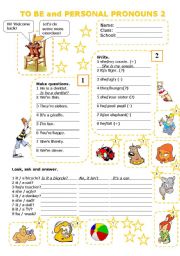 English Worksheet: TO BE and PERSONAL PRONOUNS 2