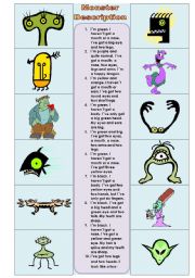 English Worksheet: Describe the Monsters 2