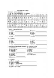 English Worksheet: Plural and Fruits