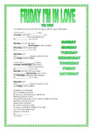 English Worksheet: Friday Im in love - The cure (song)