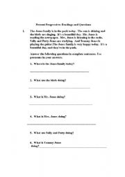 English worksheet: Present Progressive: Reading and Questions