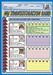 English Worksheet: MY IDENTIFICATION CARD