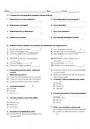 English Worksheet: tag questions and indirect questions