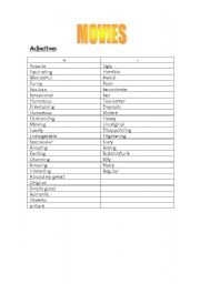 English Worksheet: ADJETIVES TO DESCRIBE MOVIES