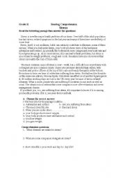 English Worksheet: reading comprehension stress