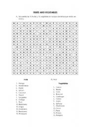 English Worksheet: Fruits and Vegetables