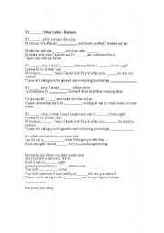 English worksheet: If I Were a Boy - Fill in the Blank Worksheet