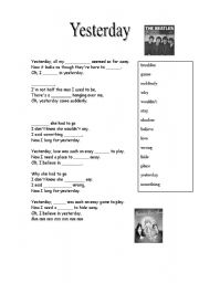 English Worksheet: Yesterday