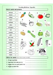 Vocabulary Matching Worksheet - VEGETABLES