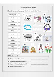 English Worksheet: Vocabulary Matching Worksheet - WEATHER