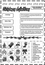 English Worksheet: Christmas definitions and vocabulary exercise B&W version!!!