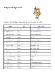 English worksheet: subject-verb agreement