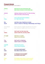 English worksheet: Present Simple - matching people to correct sentences