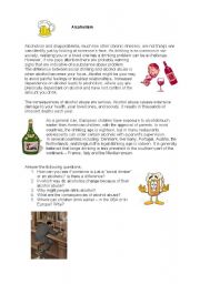 English Worksheet: Alcoholism - reading activity