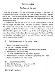 English Worksheet: The Fox and the cock