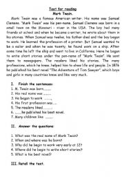 English Worksheet: Text_Mark Twain