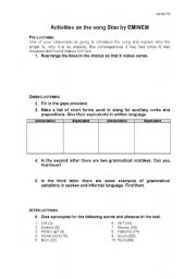 English worksheet: Listening Activities for EMINEMs song 