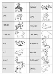 English Worksheet: ANIMALS DOMINO