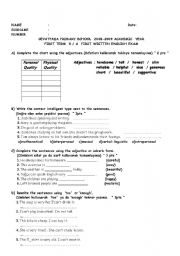 English worksheet: exam for grade 8