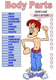 English Worksheet: BODY PARTS AND A AN SOME