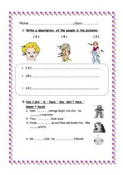 English Worksheet: physical description