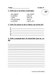 English worksheet: writing exam for grade 9