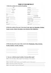 English Worksheet: When is your birthday? 