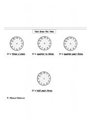 English worksheet: drow the hands of an oclock