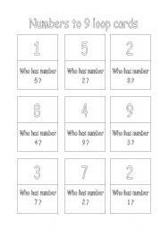 English worksheet: Numbers to 9 Loop Cards