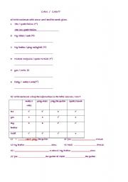 English worksheet: CAN-CANT