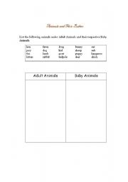 English worksheet: Animal and their babies