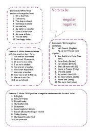 English Worksheet: verb to be singular negative 2