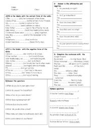 English Worksheet: different kinds of exercises in simple present tense